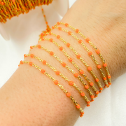 V203ORGP. Gold Plated Sterling Silver Enamel Orange Color Chain